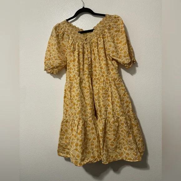 Madewell women’s cottage core 100% cotton summer floral mini dress small yellow - Picture 2 of 5